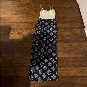 Lily Rose Navy and Cream Geometric Maxi Dress